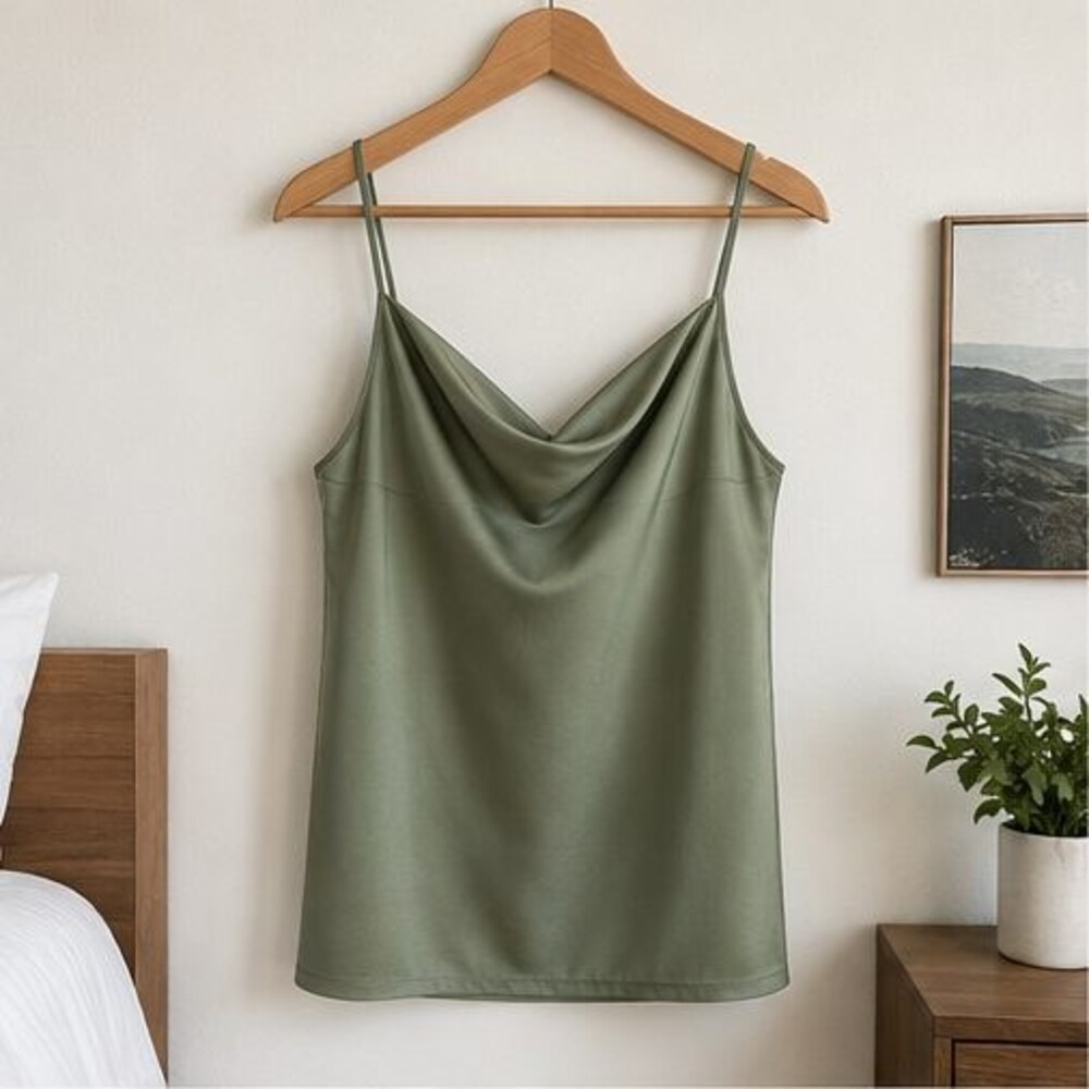 Sage Satin Cowl Neck Top